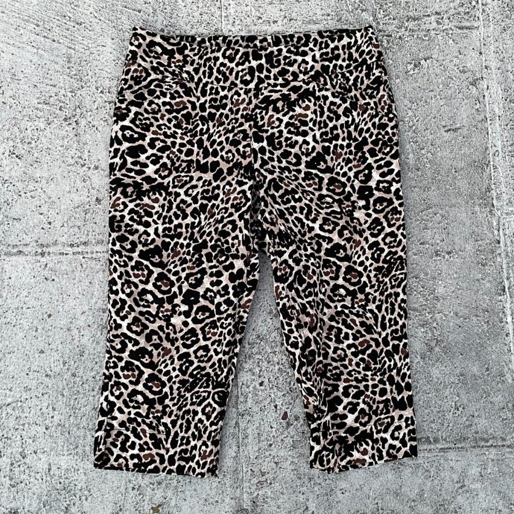 Westbound Petite Women Capri Pant Brown Animal Print Pull On Pant Size 12P